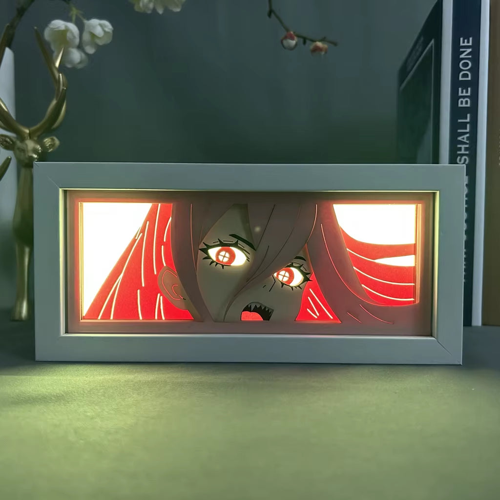 Anime Led Night Light Box Chainsaw Man Power for Hoom Decor Nightlight Paper Cut Shadow Box Manga Gifts for Girls Manga Lightbox