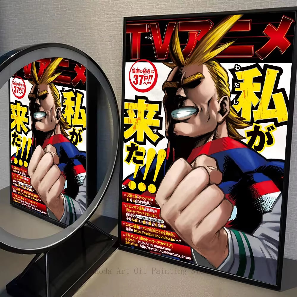 All Might Anime Poster Selfadhesive Waterproof Wall Art for Coffee House Bar Room Decor Home Decor Sticker Paper