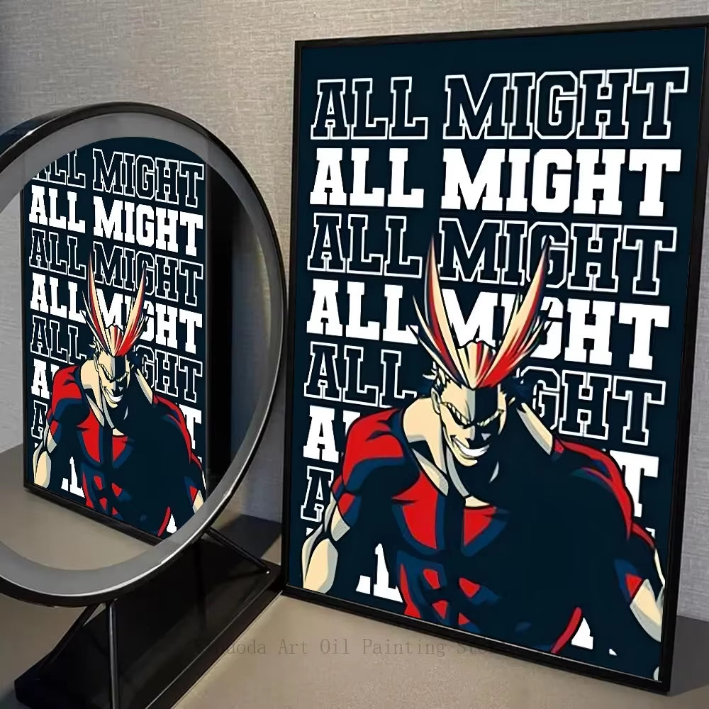 All Might Anime Poster Selfadhesive Waterproof Wall Art for Coffee House Bar Room Decor Home Decor Sticker Paper