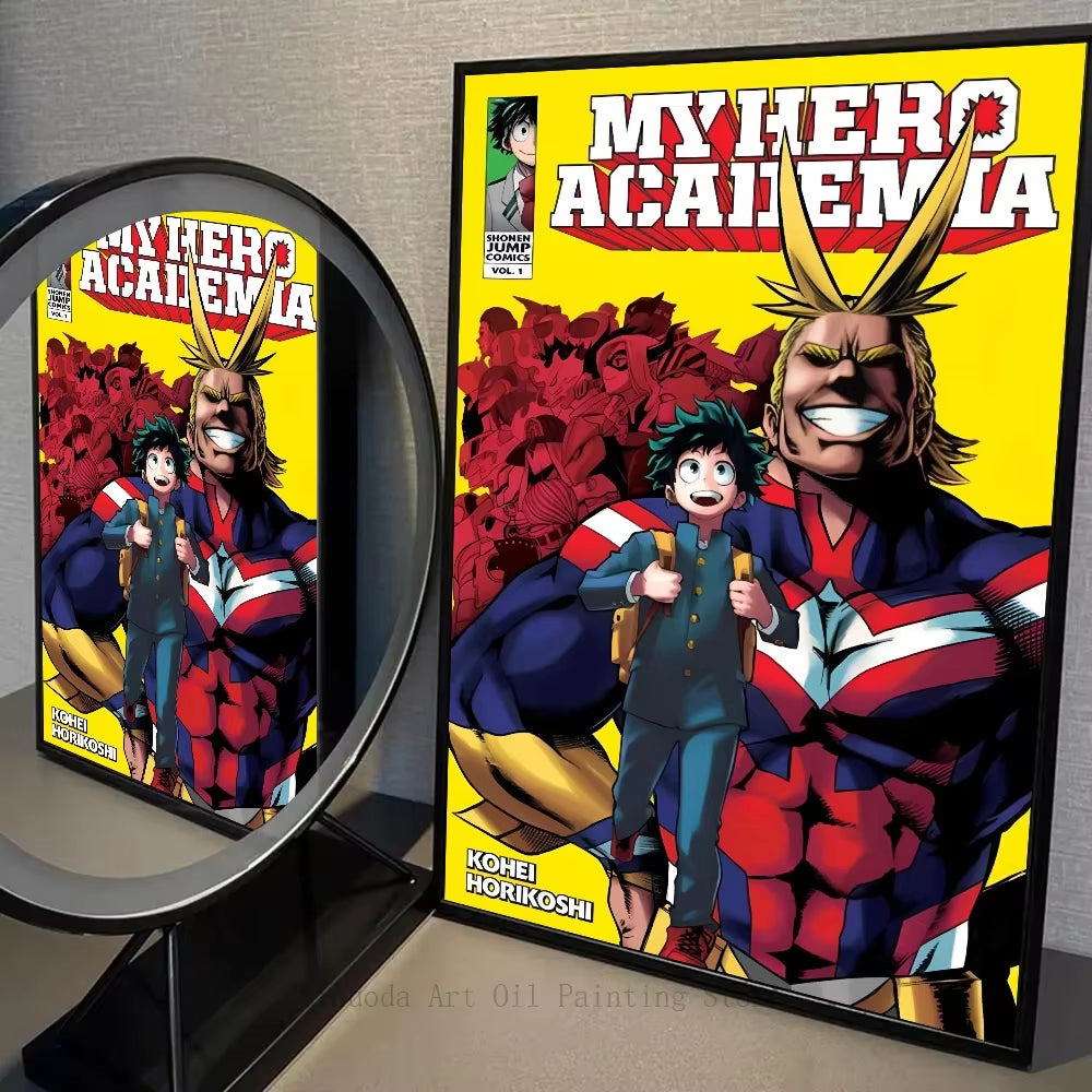 All Might Anime Poster Selfadhesive Waterproof Wall Art for Coffee House Bar Room Decor Home Decor Sticker Paper