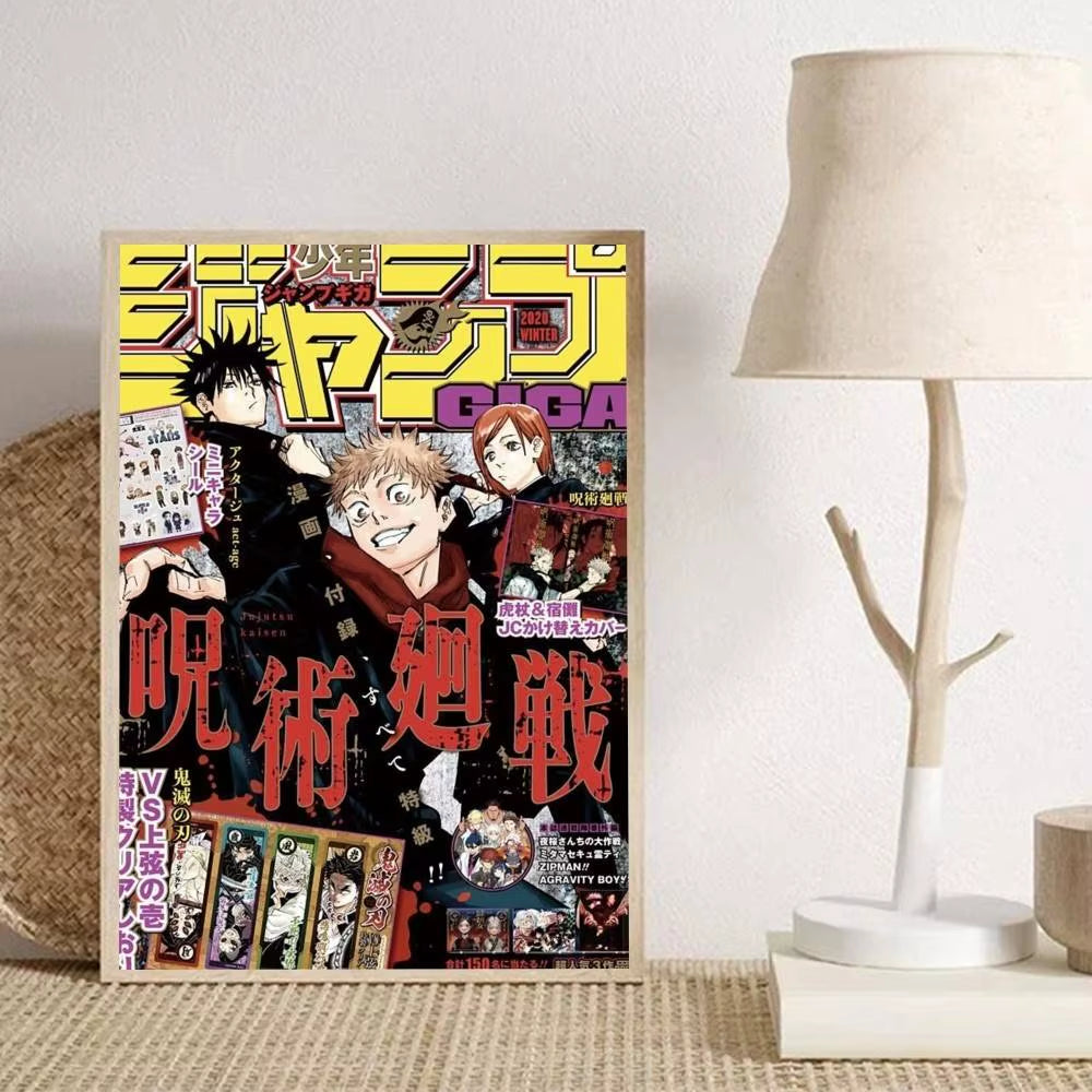 1Pc Anime J-Jujutsu Cool Kaisen Posters Self-Adhesive Paper Print Home Living Room Bedroom Entrance Bar Cafe Art