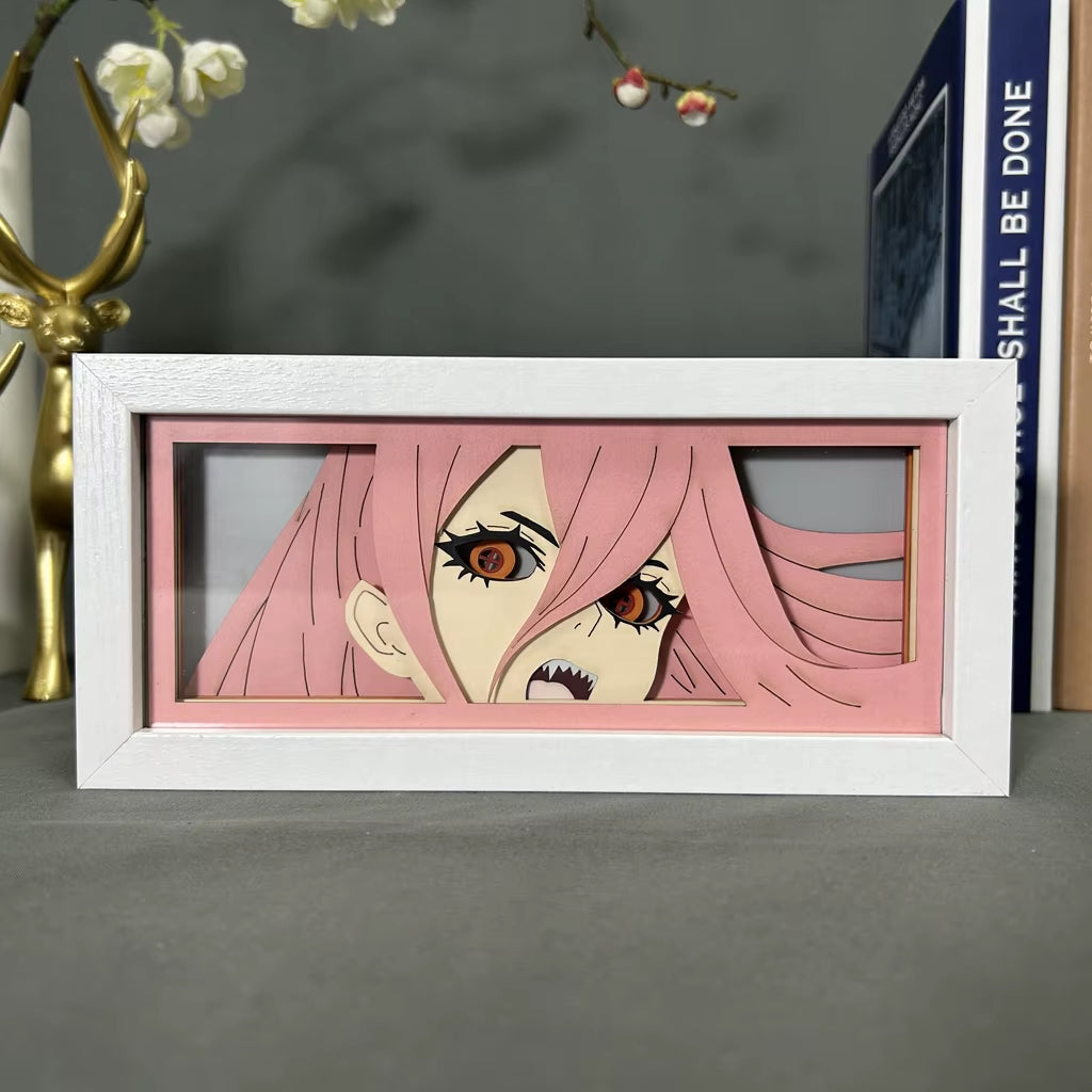 Anime Led Night Light Box Chainsaw Man Power for Hoom Decor Nightlight Paper Cut Shadow Box Manga Gifts for Girls Manga Lightbox