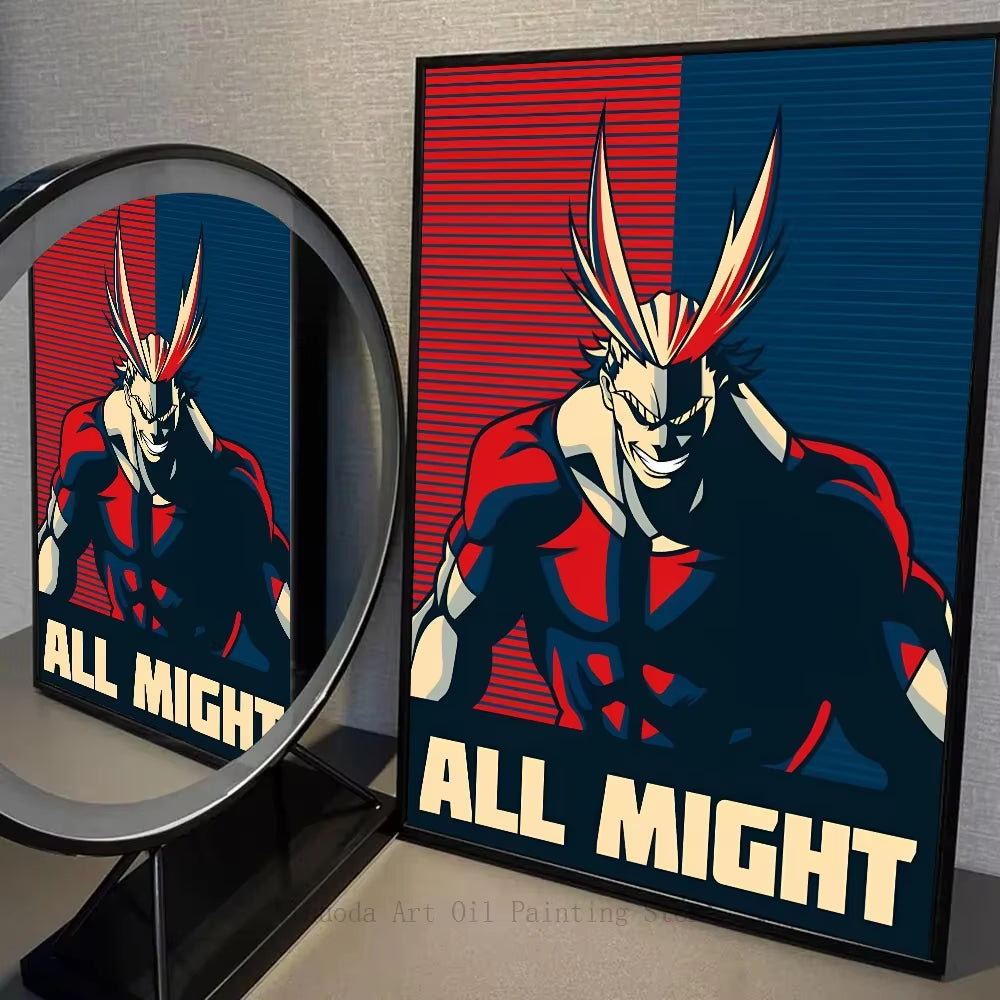 All Might Anime Poster Selfadhesive Waterproof Wall Art for Coffee House Bar Room Decor Home Decor Sticker Paper