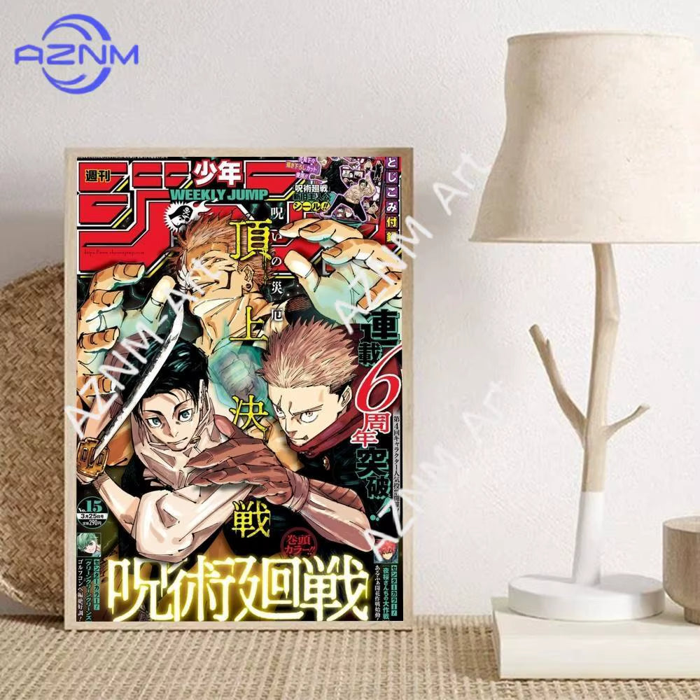 1Pc Anime J-Jujutsu Cool Kaisen Posters Self-Adhesive Paper Print Home Living Room Bedroom Entrance Bar Cafe Art