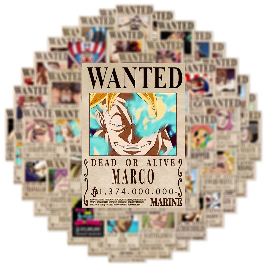 10/30/50PCS Anime One Piece Wanted Posters Stickers Cool Decal Decoration DIY Phone Suitcase Laptop Fridge Wall Graffiti Sticker
