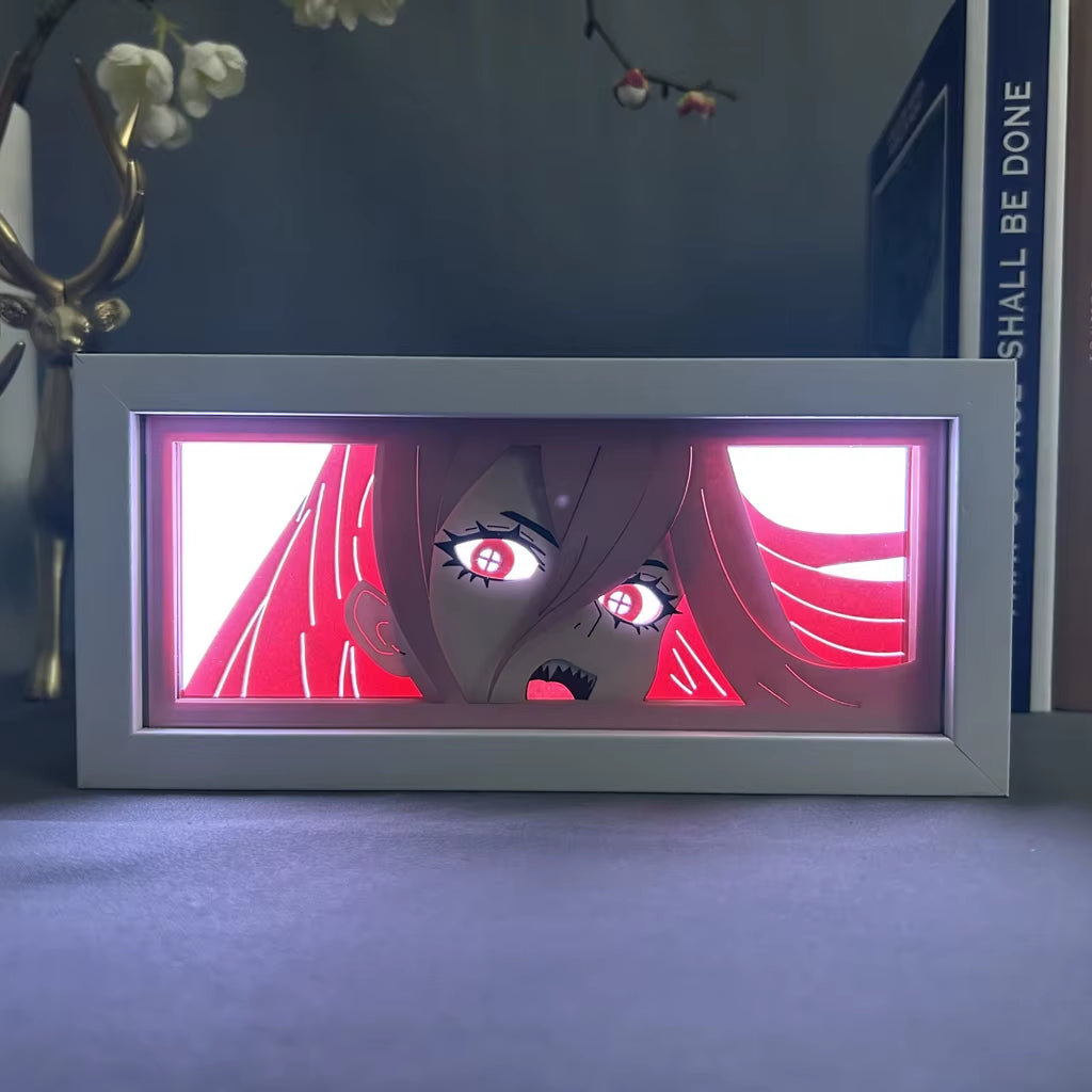 Anime Led Night Light Box Chainsaw Man Power for Hoom Decor Nightlight Paper Cut Shadow Box Manga Gifts for Girls Manga Lightbox