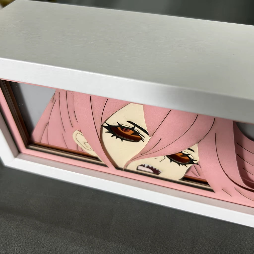 Anime Led Night Light Box Chainsaw Man Power for Hoom Decor Nightlight Paper Cut Shadow Box Manga Gifts for Girls Manga Lightbox