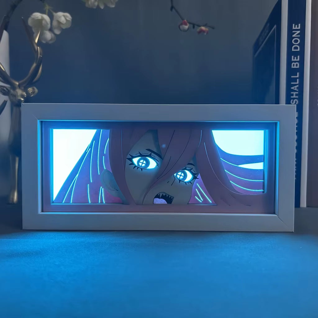 Anime Led Night Light Box Chainsaw Man Power for Hoom Decor Nightlight Paper Cut Shadow Box Manga Gifts for Girls Manga Lightbox