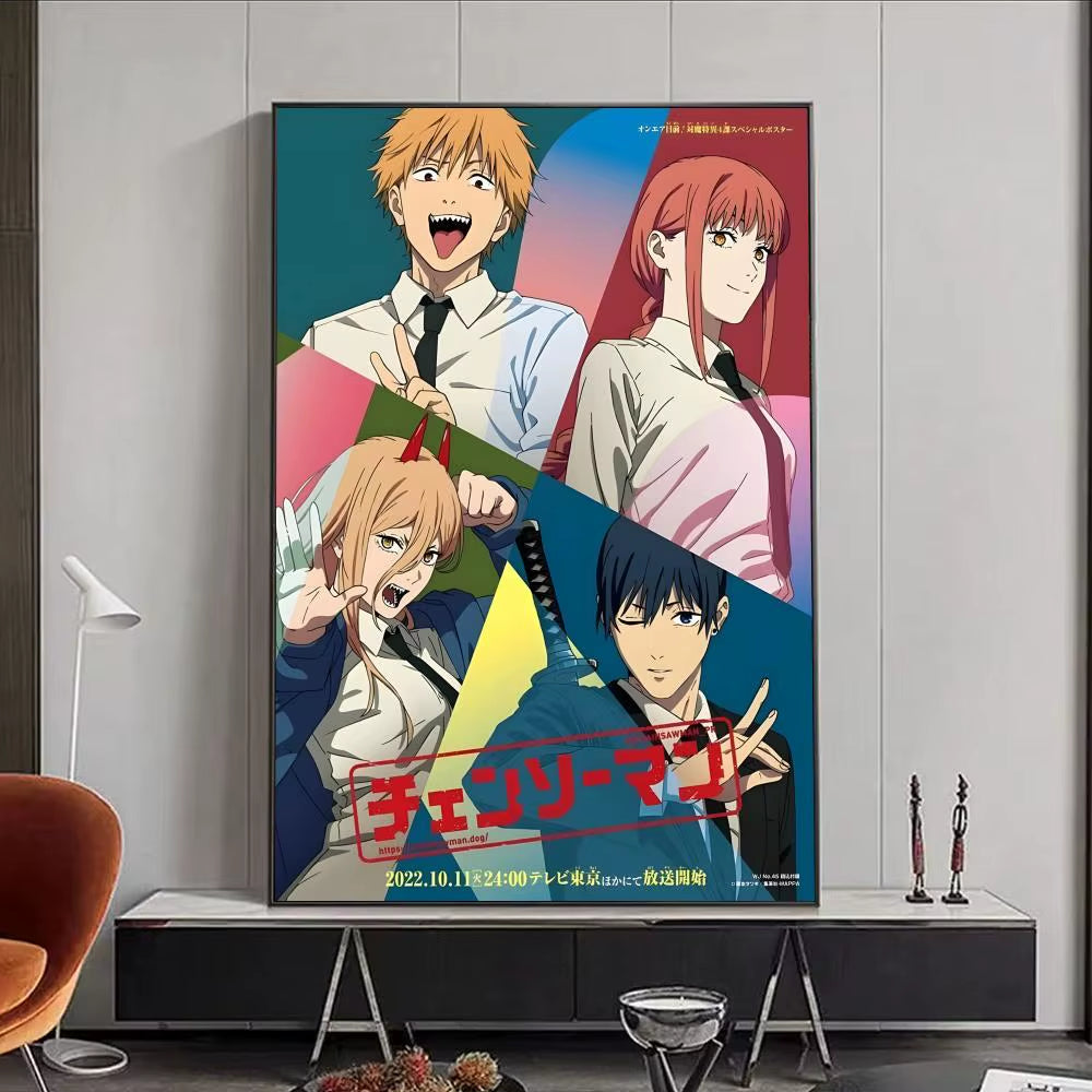 Chainsaw Man Anime Poster HD Self Adhesive Waterproof Wall Art Ideal for Home Office Dorm Bedroom Great Gift