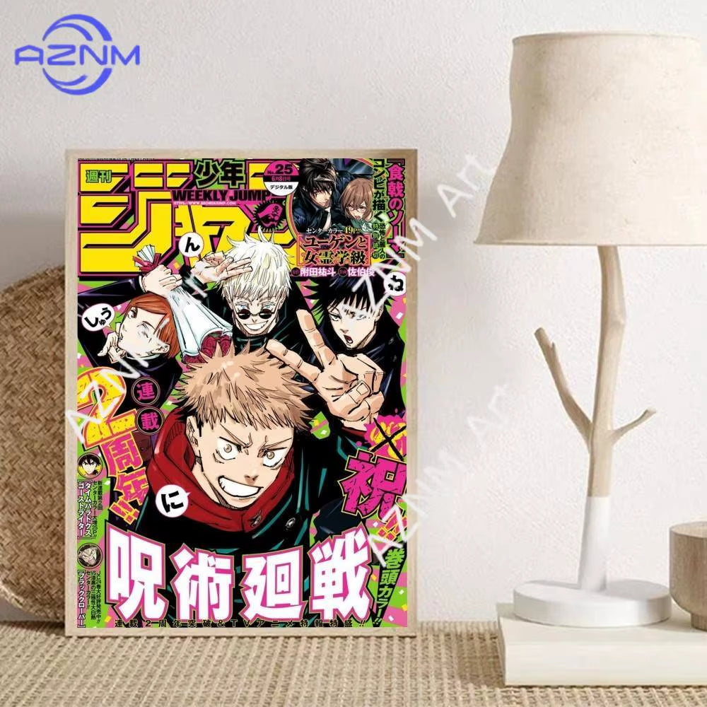 1Pc Anime J-Jujutsu Cool Kaisen Posters Self-Adhesive Paper Print Home Living Room Bedroom Entrance Bar Cafe Art