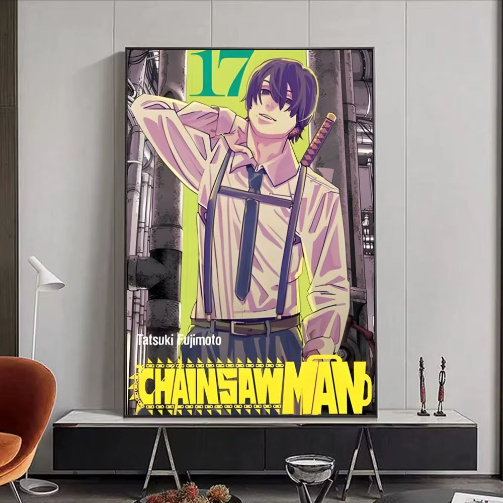 Chainsaw Man Anime Poster HD Self Adhesive Waterproof Wall Art Ideal for Home Office Dorm Bedroom Great Gift