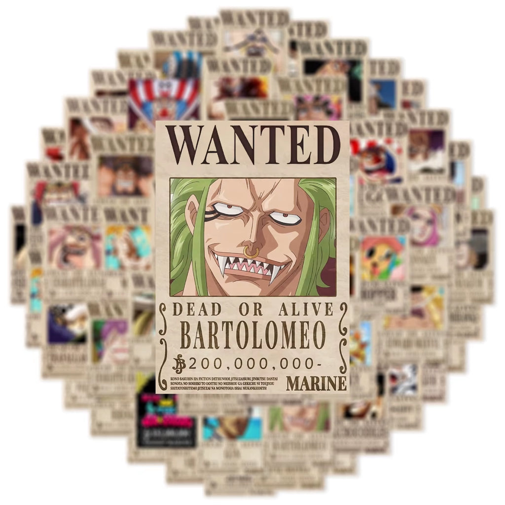 10/30/50PCS Anime One Piece Wanted Posters Stickers Cool Decal Decoration DIY Phone Suitcase Laptop Fridge Wall Graffiti Sticker
