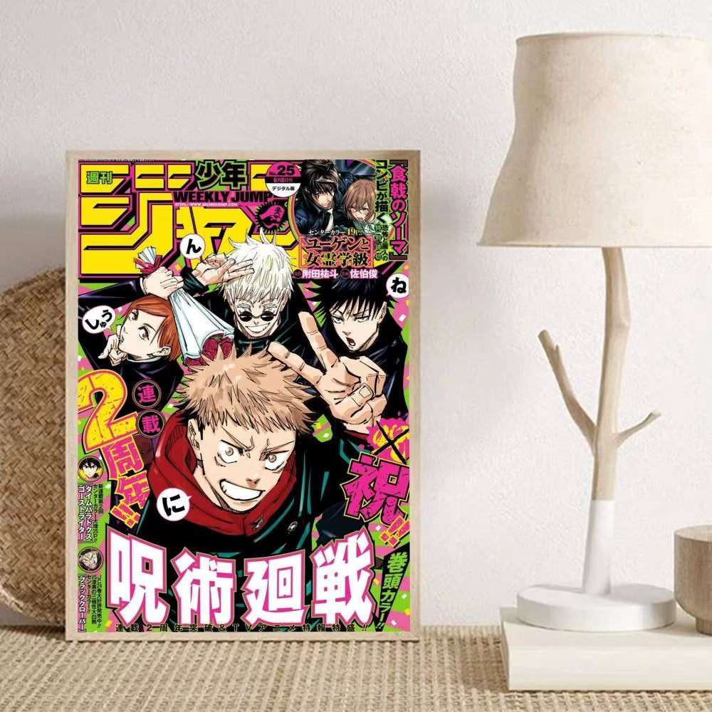 1Pc Anime J-Jujutsu Cool Kaisen Posters Self-Adhesive Paper Print Home Living Room Bedroom Entrance Bar Cafe Art
