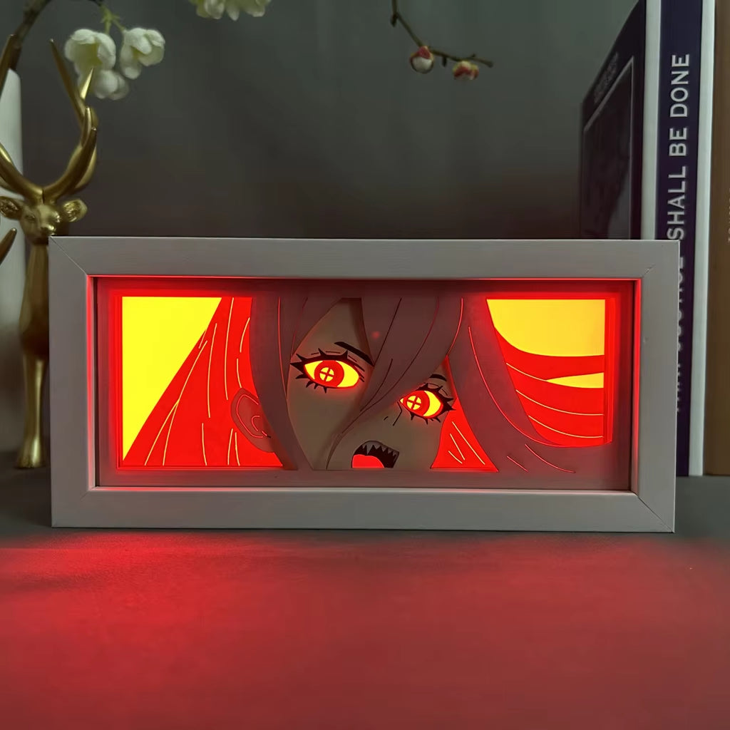 Anime Led Night Light Box Chainsaw Man Power for Hoom Decor Nightlight Paper Cut Shadow Box Manga Gifts for Girls Manga Lightbox