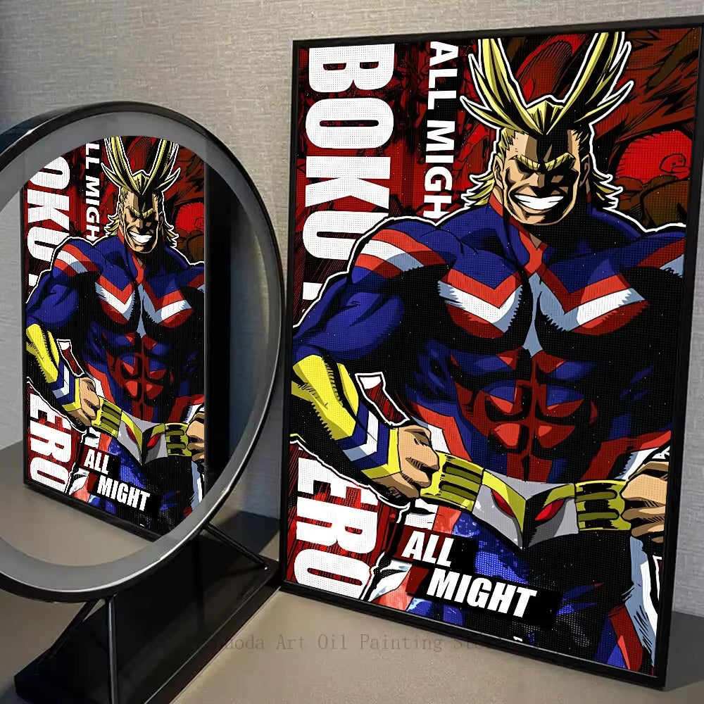 All Might Anime Poster Selfadhesive Waterproof Wall Art for Coffee House Bar Room Decor Home Decor Sticker Paper