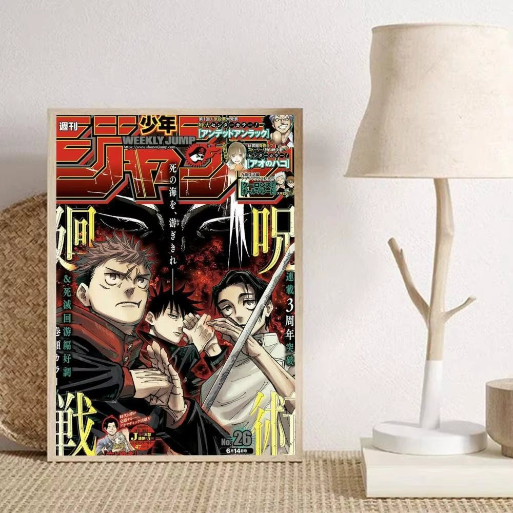 1Pc Anime J-Jujutsu Cool Kaisen Posters Self-Adhesive Paper Print Home Living Room Bedroom Entrance Bar Cafe Art