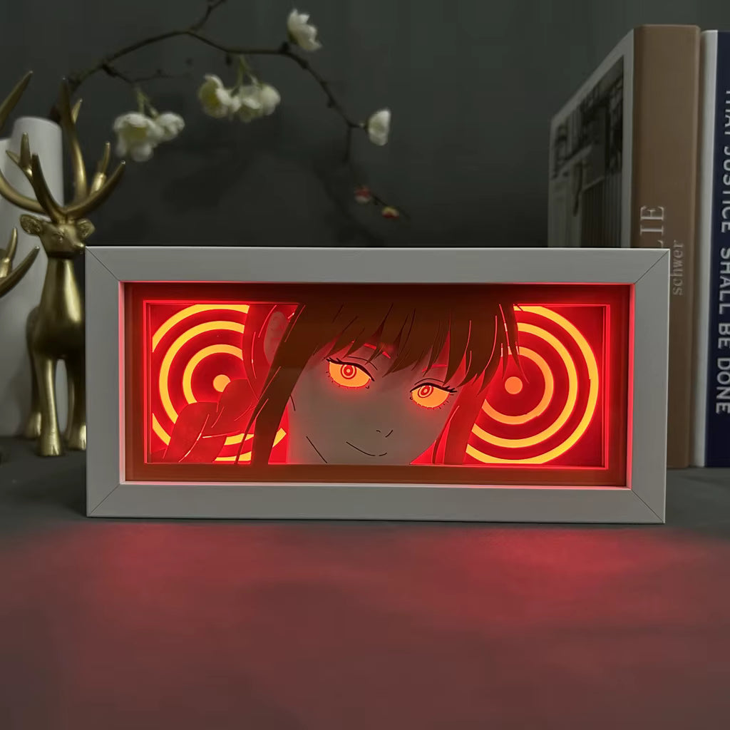 Anime Led Night Light Box Chainsaw Man Makima for Hoom Decor Paper Cut Shadow Box Manga Birthday Gift Manga Lightbox Nightlight
