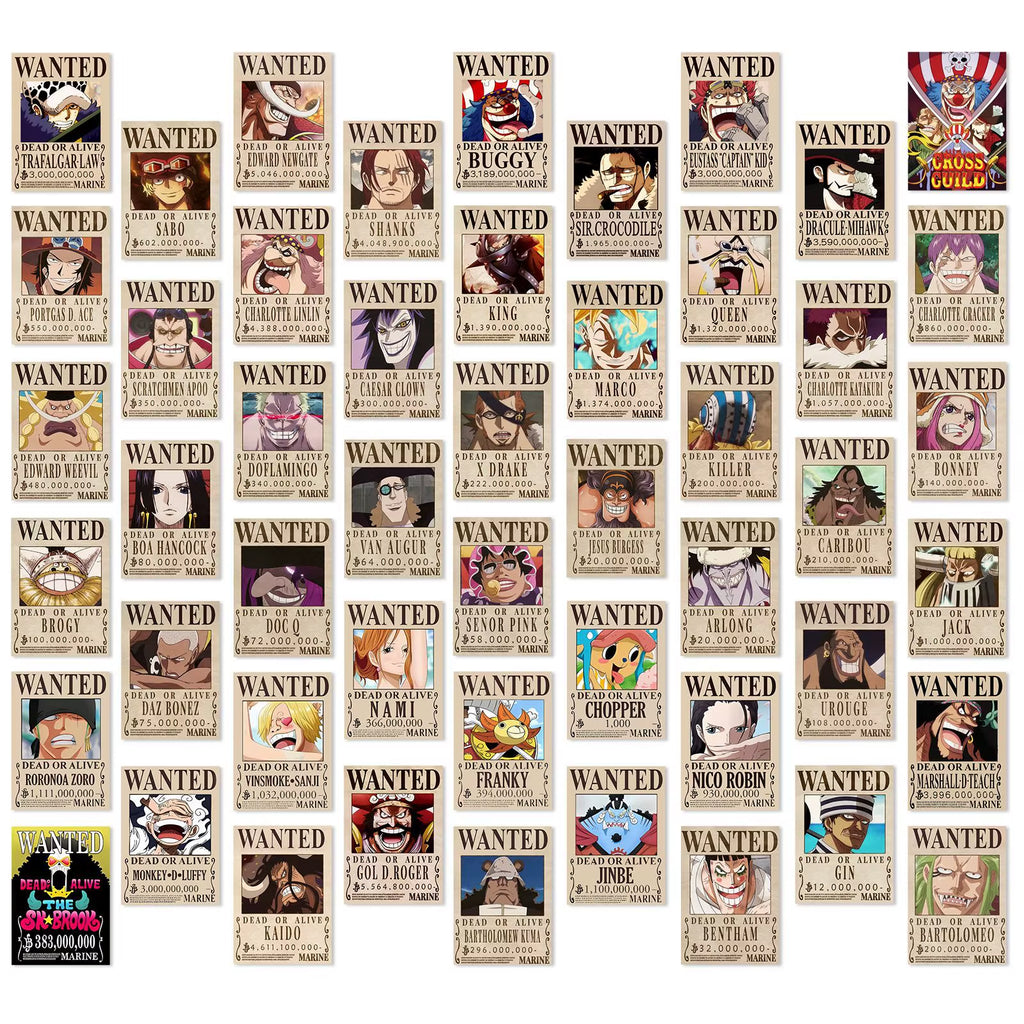 10/30/50PCS Anime One Piece Wanted Posters Stickers Cool Decal Decoration DIY Phone Suitcase Laptop Fridge Wall Graffiti Sticker