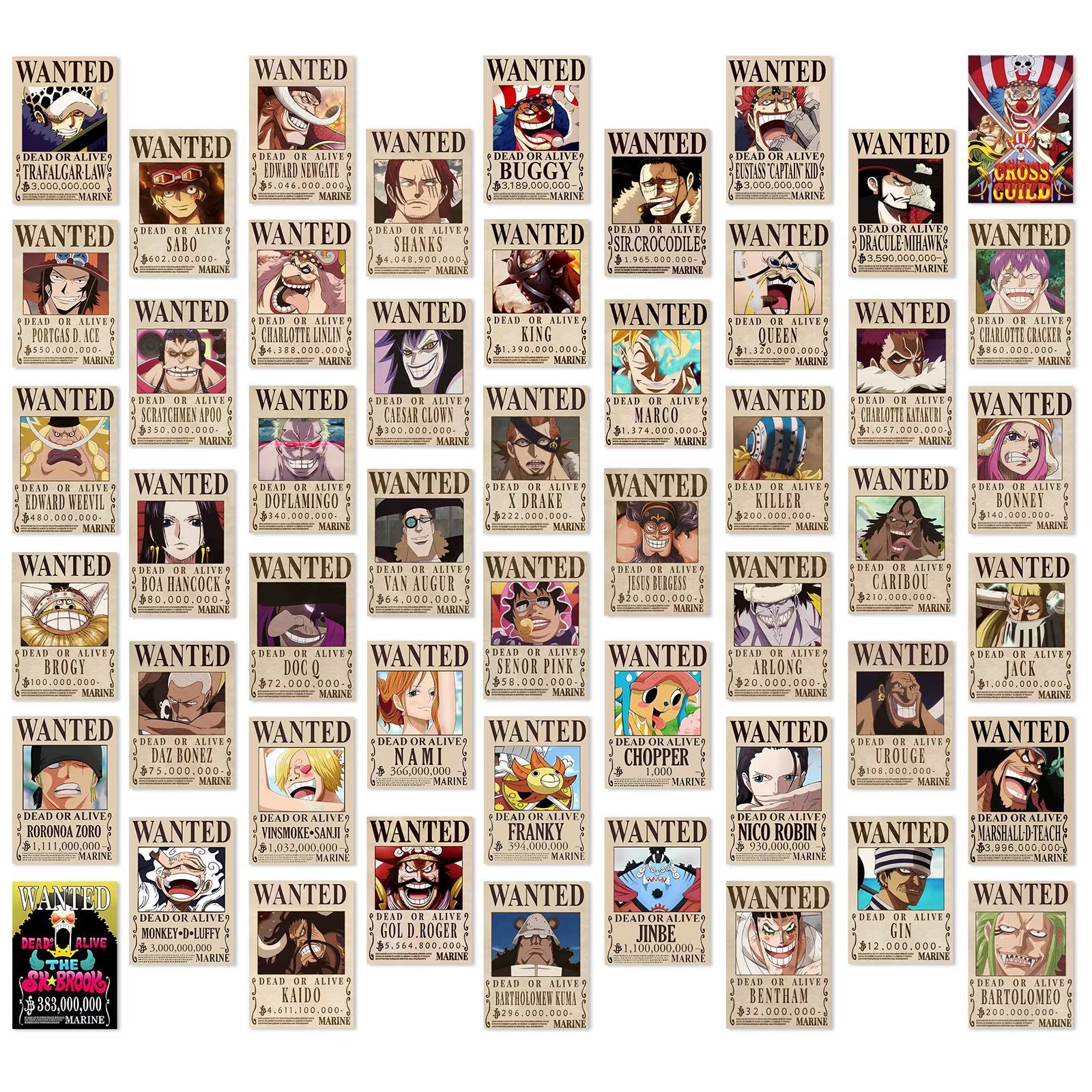 10/30/50PCS Anime One Piece Wanted Posters Stickers Cool Decal Decoration DIY Phone Suitcase Laptop Fridge Wall Graffiti Sticker