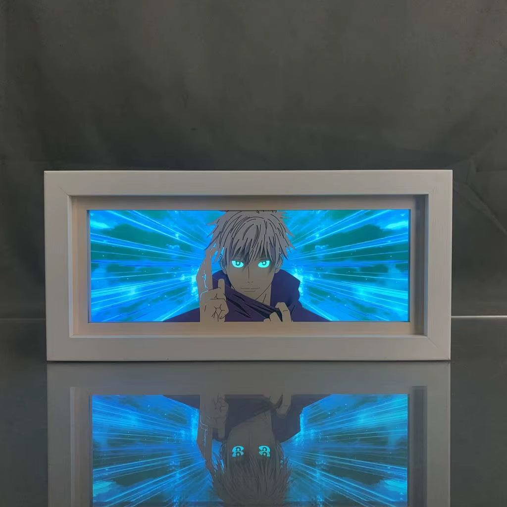 Anime LED Night Light Box Jujutsu Kaisen Satoru Gojo for Kids Room Decoration Nightlight Lightbox Manga 3D Paper Cut Desk Lamp