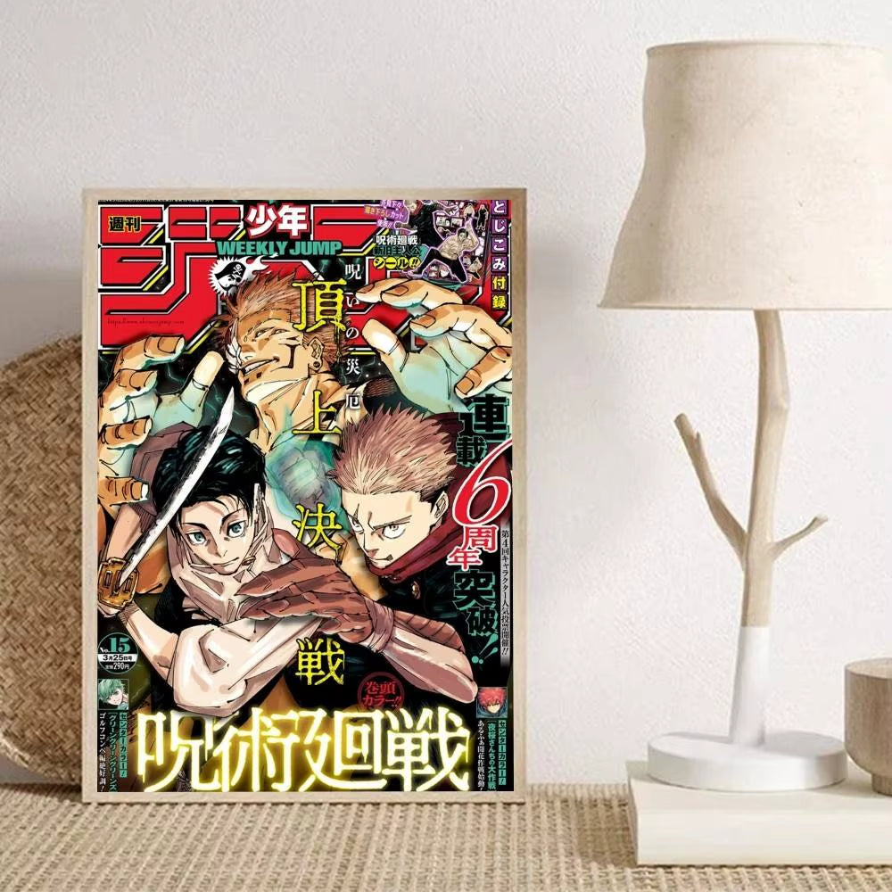 1Pc Anime J-Jujutsu Cool Kaisen Posters Self-Adhesive Paper Print Home Living Room Bedroom Entrance Bar Cafe Art