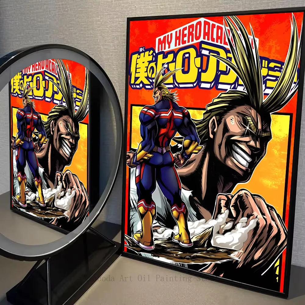 All Might Anime Poster Selfadhesive Waterproof Wall Art for Coffee House Bar Room Decor Home Decor Sticker Paper