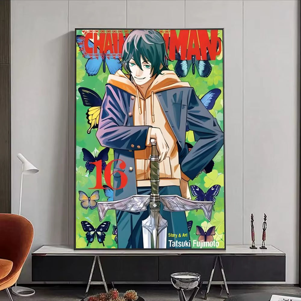 Chainsaw Man Anime Poster HD Self Adhesive Waterproof Wall Art Ideal for Home Office Dorm Bedroom Great Gift