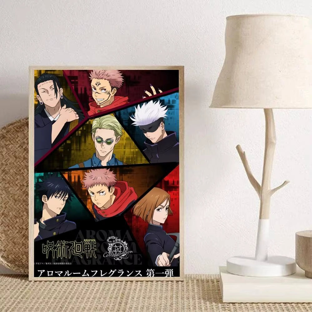 1Pc Anime J-Jujutsu Cool Kaisen Posters Self-Adhesive Paper Print Home Living Room Bedroom Entrance Bar Cafe Art