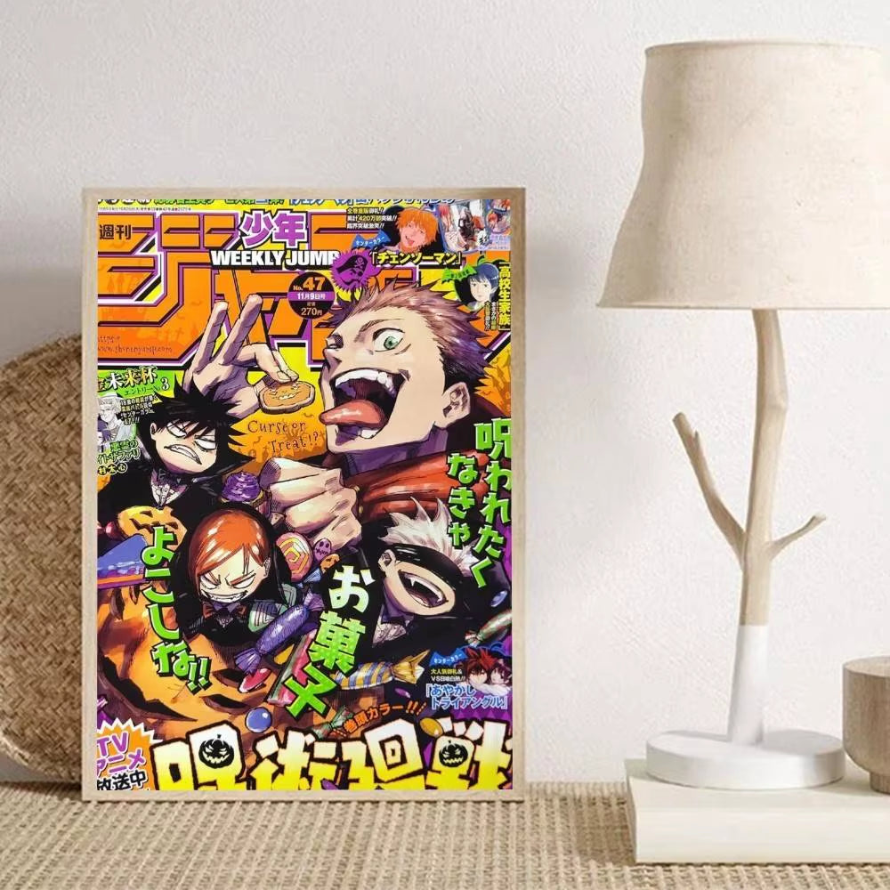 1Pc Anime J-Jujutsu Cool Kaisen Posters Self-Adhesive Paper Print Home Living Room Bedroom Entrance Bar Cafe Art