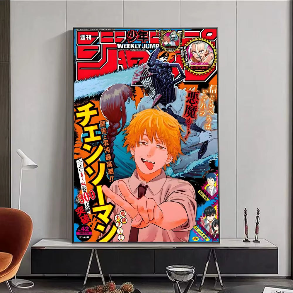 Chainsaw Man Anime Poster HD Self Adhesive Waterproof Wall Art Ideal for Home Office Dorm Bedroom Great Gift