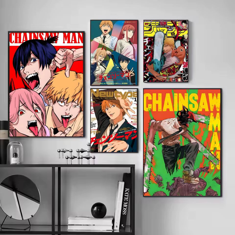 Chainsaw Man Anime Poster HD Self Adhesive Waterproof Wall Art Ideal for Home Office Dorm Bedroom Great Gift