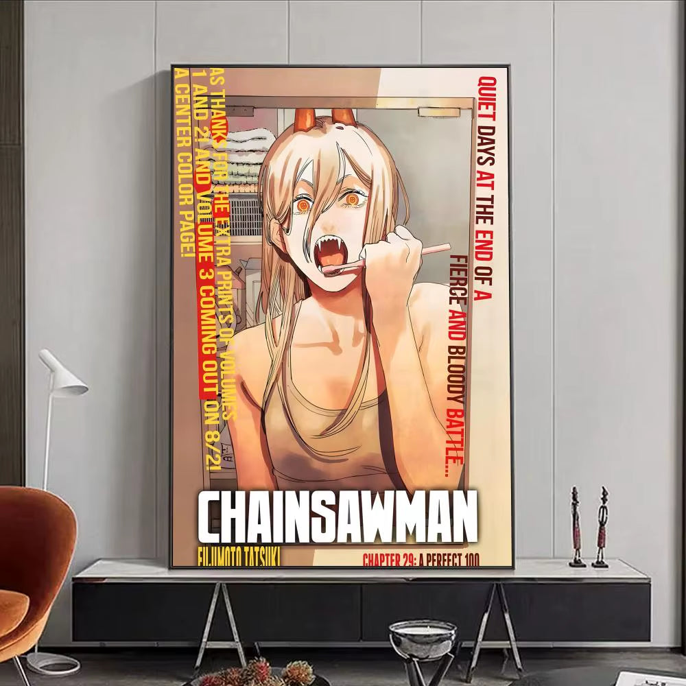 Chainsaw Man Anime Poster HD Self Adhesive Waterproof Wall Art Ideal for Home Office Dorm Bedroom Great Gift