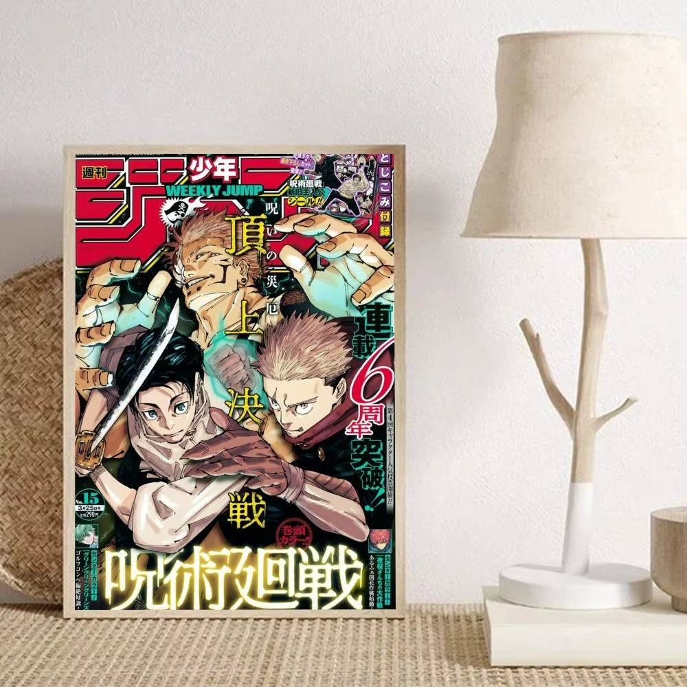 1Pc Anime J-Jujutsu Cool Kaisen Posters Self-Adhesive Paper Print Home Living Room Bedroom Entrance Bar Cafe Art