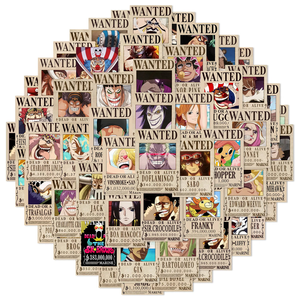 10/30/50PCS Anime One Piece Wanted Posters Stickers Cool Decal Decoration DIY Phone Suitcase Laptop Fridge Wall Graffiti Sticker