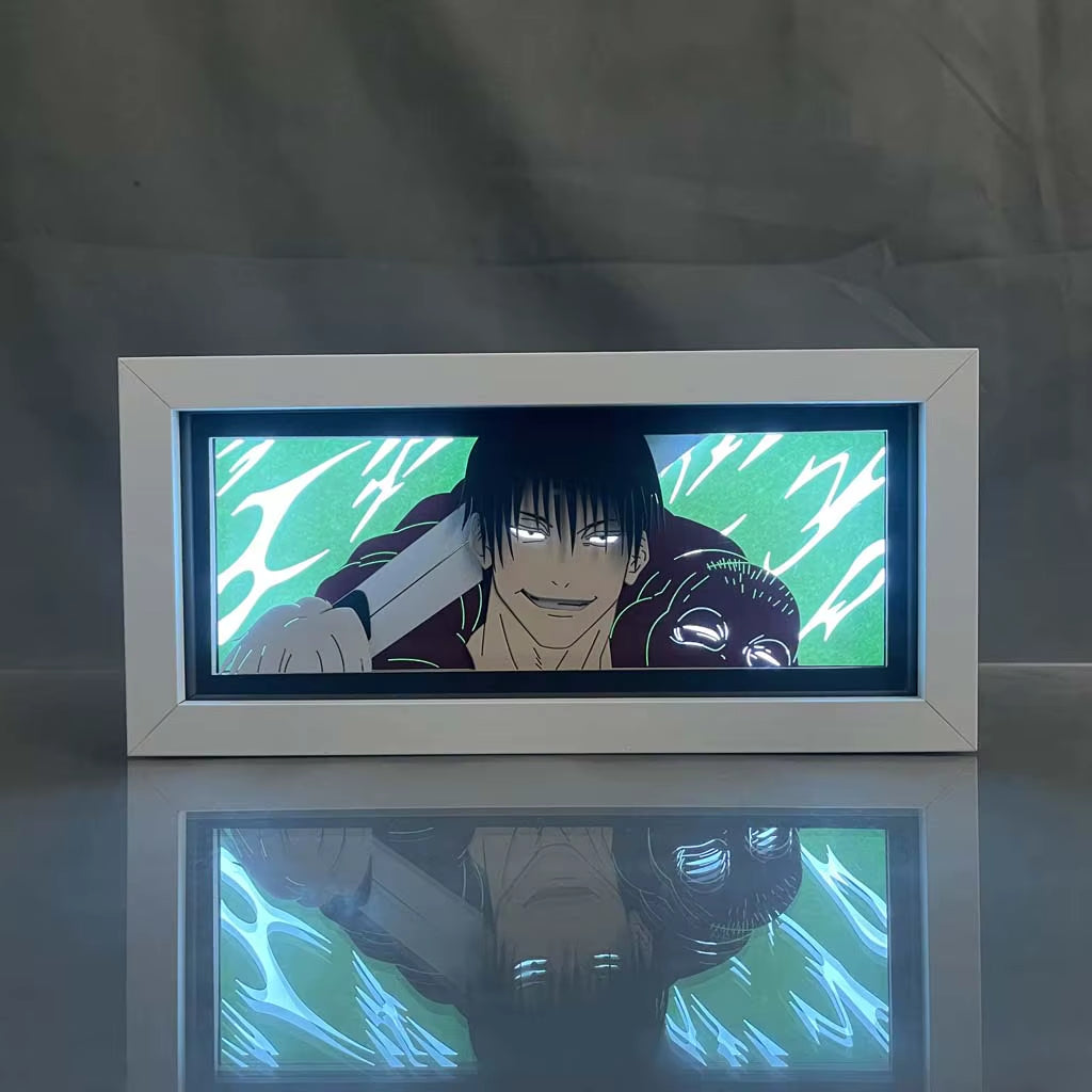Anime Light Box Jujutsu Kaisen Toji Fushiguro Lamp for Room Decor Led Night Light Lightbox Manga 3D Paper Cut Desk Lamp Wood