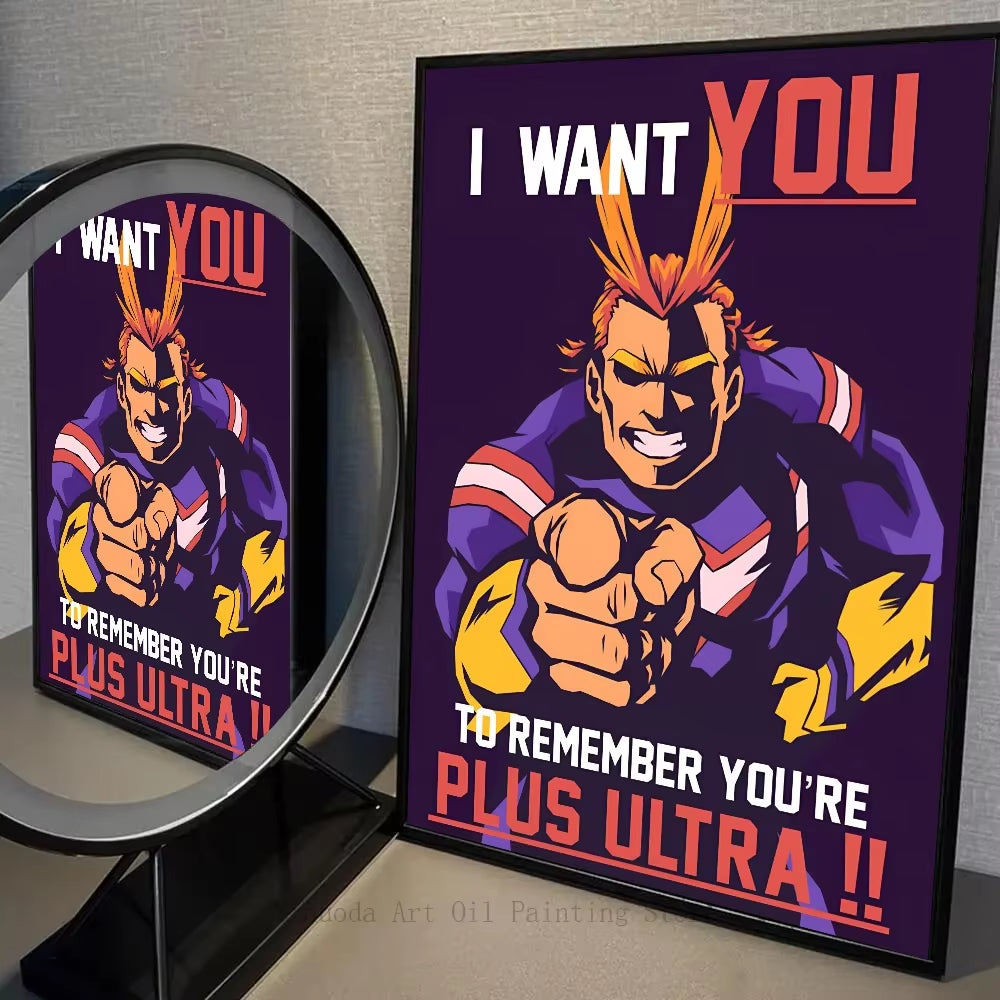 All Might Anime Poster Selfadhesive Waterproof Wall Art for Coffee House Bar Room Decor Home Decor Sticker Paper